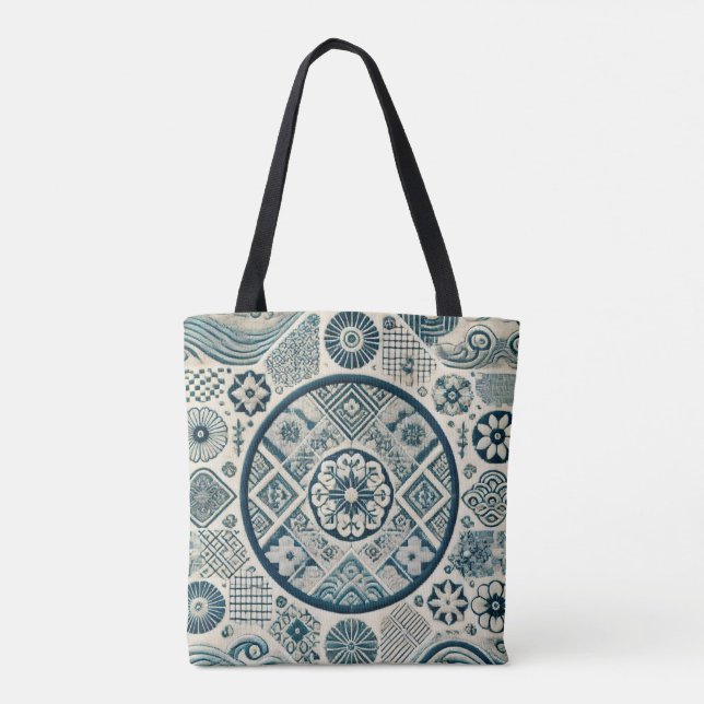 Shashiko-Inspired Design 3 Tote Bag (Back)