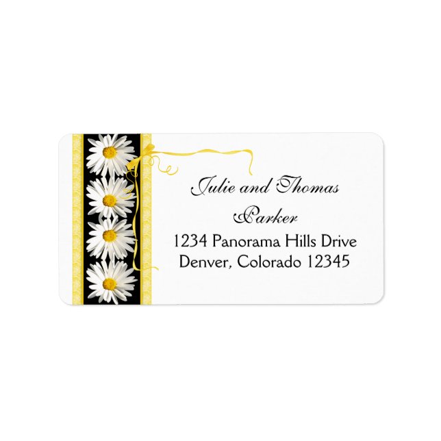 Shasta Daisy Curly Ribbon Wedding Return Address Label (Front)