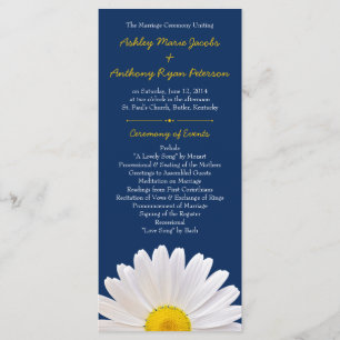 Shasta Daisy Flower Yellow Navy Wedding Program Programme