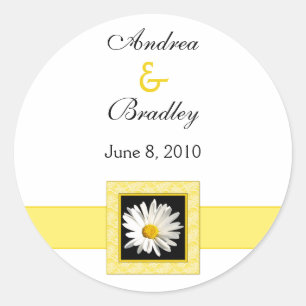 Shasta Daisy Gold Black Personalised Wedding Classic Round Sticker