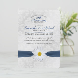 Shasta Daisy Navy Blue Anniversary Party Invitation