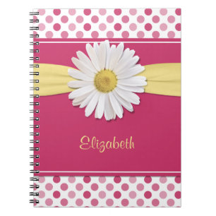 Shasta Daisy Pink Polka Dot Personalised Notebook