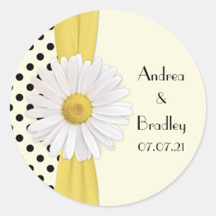 Shasta Daisy Polka Dot Personalised Wedding Classic Round Sticker