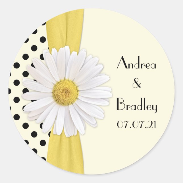 Shasta Daisy Polka Dot Personalised Wedding Classic Round Sticker (Front)