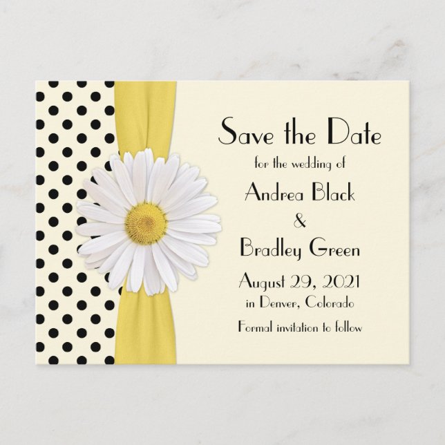 Shasta Daisy Polka Dot Wedding Save the Date Announcement Postcard (Front)