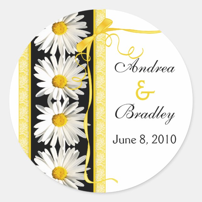 Shasta Daisy Ribbon Personalised Wedding Sticker (Front)