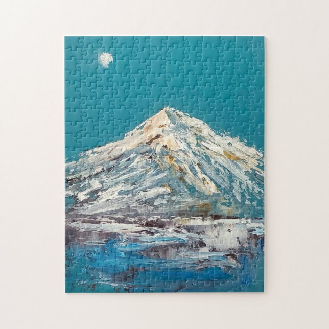 Shasta Moon Abstract Mountain Lake and Moon Jigsaw Puzzle (Vertical)