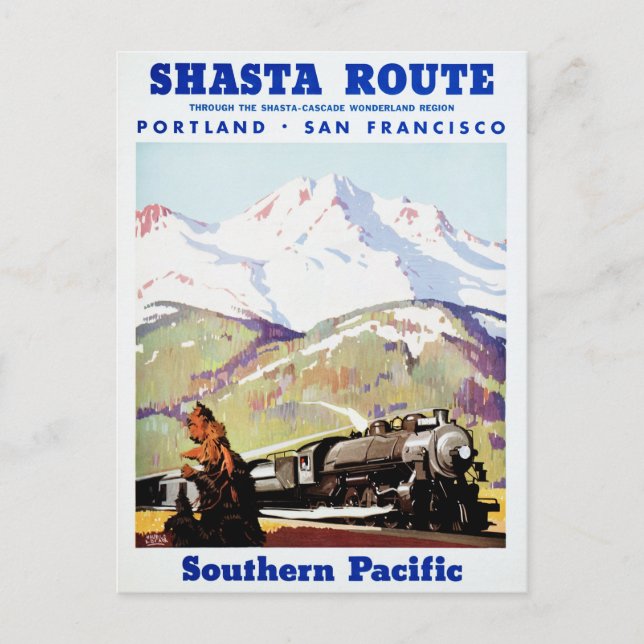 Shasta Route Vintage Travel Poster Restored Postcard (Front)