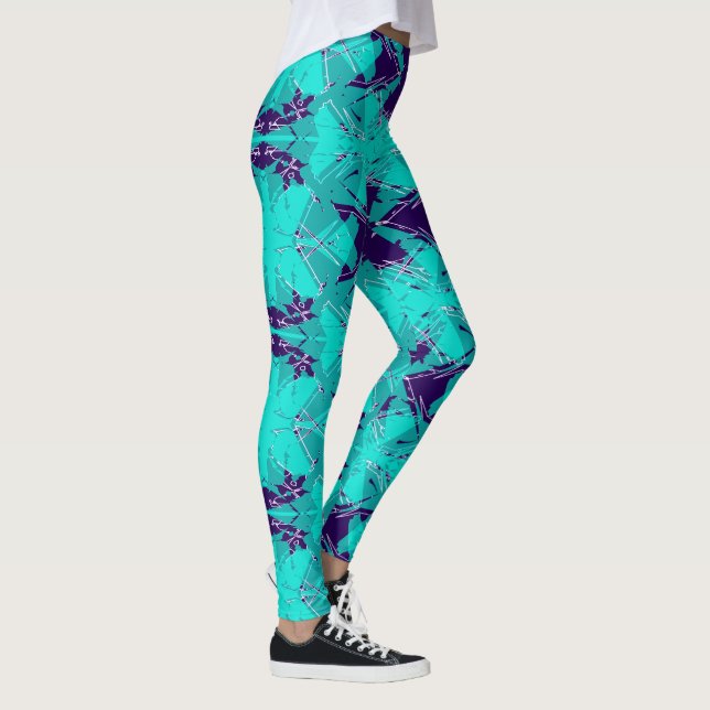 Shattered Aqua and Purple Kaleidoscope Leggings (Right)