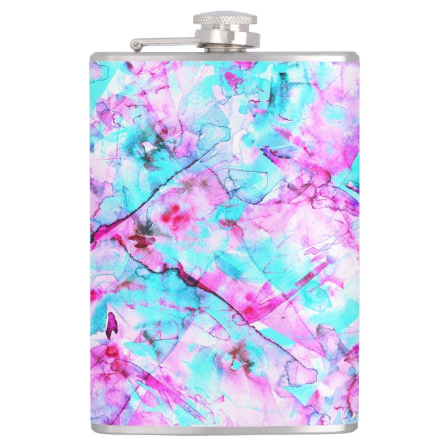 Shattered Blossom A colourful light design Hip Flask (Front)