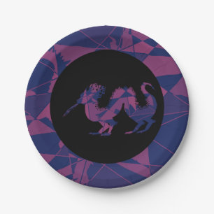 Shattered Blue Red Chinese dragon Paper Plate