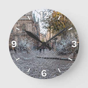 Shattered Glass Urban City Street Home Decor Round Clock