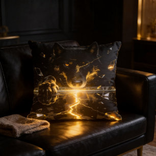 Shattered Lightning Wolf Mystical Dark Fantasy Cushion