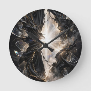 Shattered Veil of Light - Black Gold Luxury  Round Clock