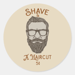 Shave & A Haircut Retro Barber Shop Graphic Type Classic Round Sticker