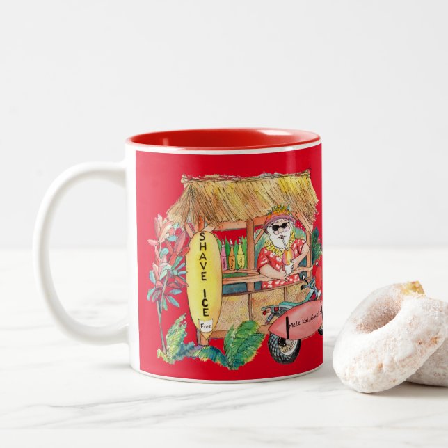 Shave Ice Hawaiian Santa Mele Kalikimaka Mug (With Donut)
