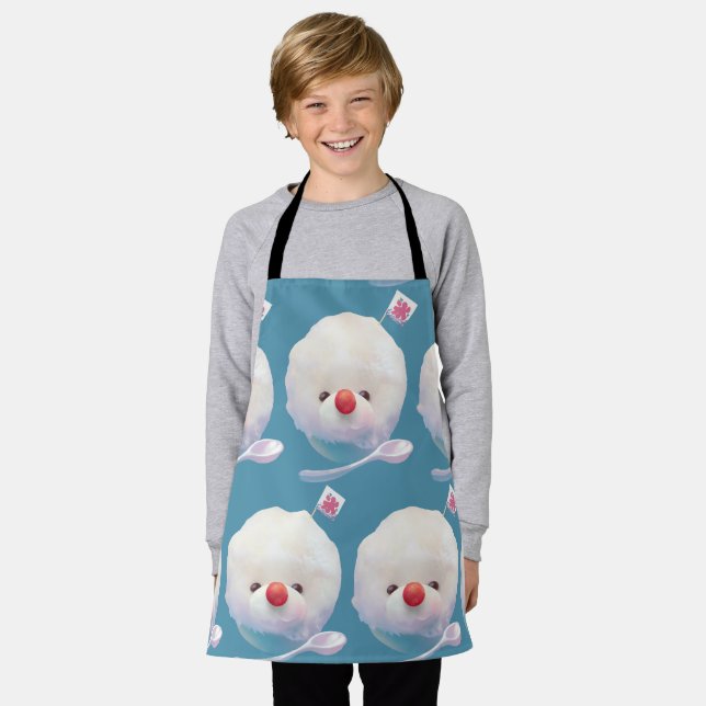 Shaved Ice Pup: Smiling Bichon Summer Dessert Apron (Worn)