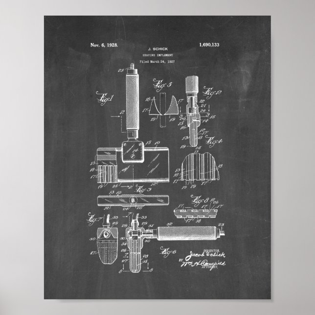 Shaving Implement Patent - Chalkboard Poster (Front)