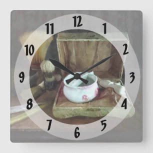 Shaving Mug and Shaving Brushes Square Wall Clock