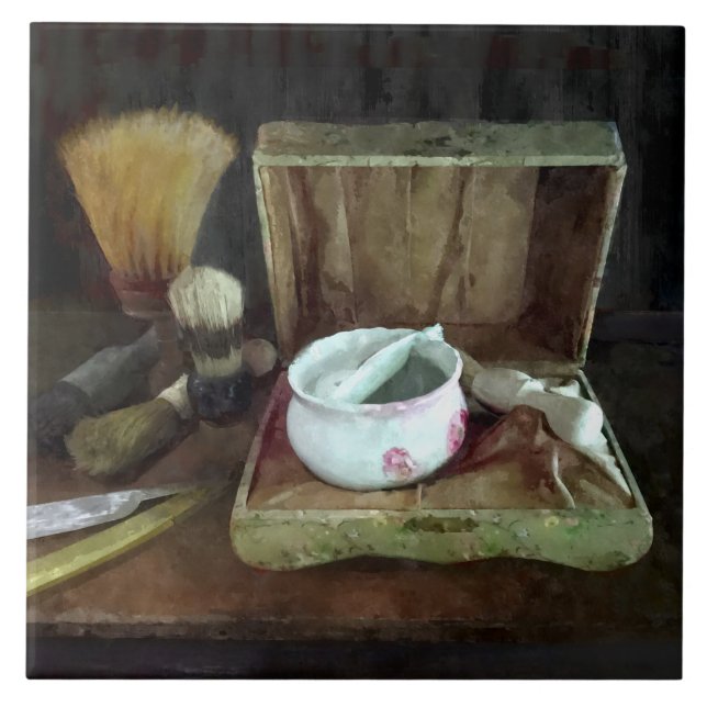 Shaving Mug and Shaving Brushes Tile (Front)