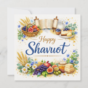Shavuot Card, Watercolor, Seven Species, Torah Art