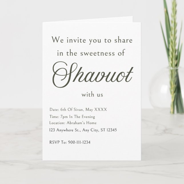 Shavuot Invitation Card - Minimalistic Simple (Front)
