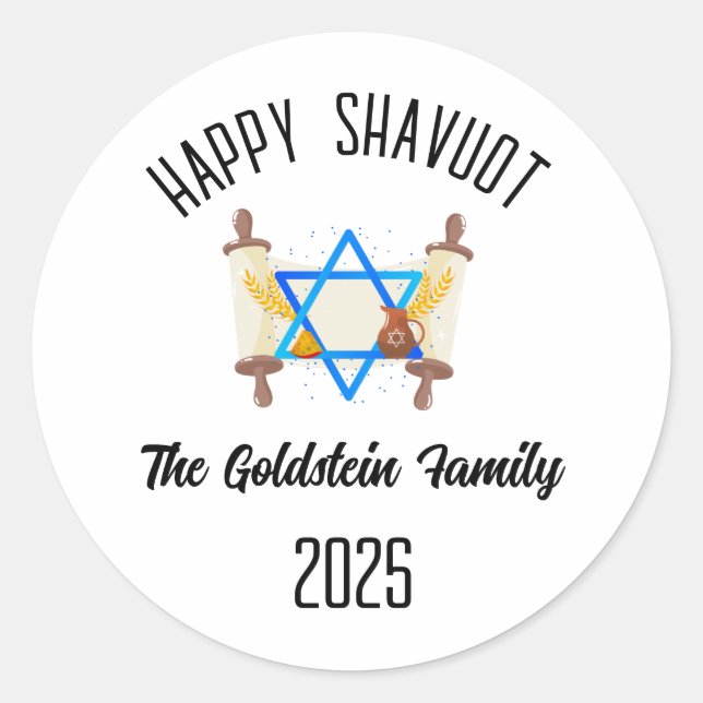 Shavuot Jewish Holiday Personalised Family Name Classic Round Sticker (Front)