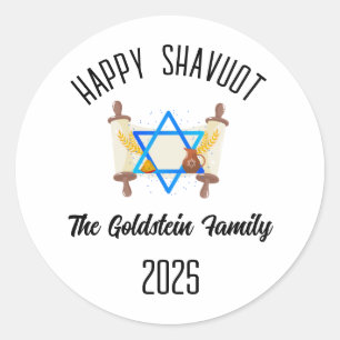 Shavuot Jewish Holiday Personalized Family Name Classic Round Sticker