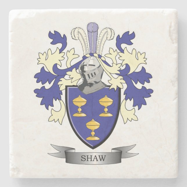 Shaw Family Crest Coat of Arms Stone Coaster (Front)