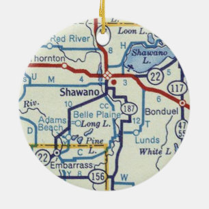 Shawano WI Map Ceramic Tree Decoration