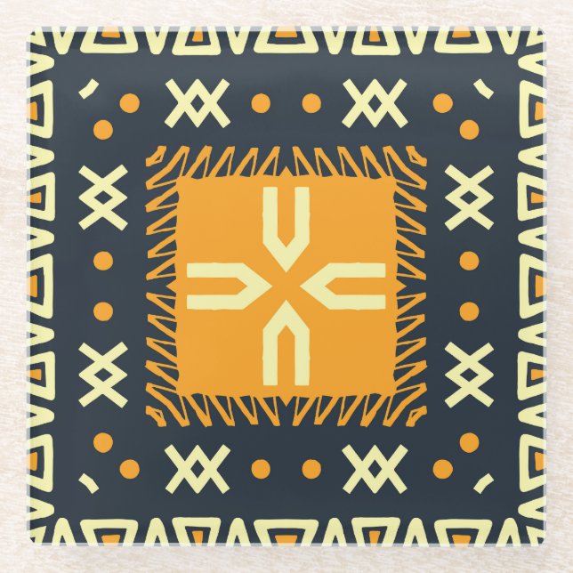 Shawl Design: Indian Batik Square. Glass Coaster (Front)