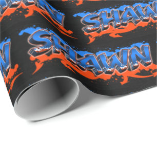 Shawn Vorname Name Graffiti blue orange Wrapping Paper