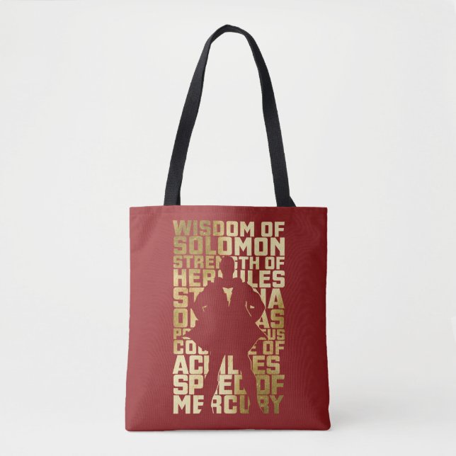 SHAZAM! | Abilities Golden Typography Graphic Tote Bag (Front)