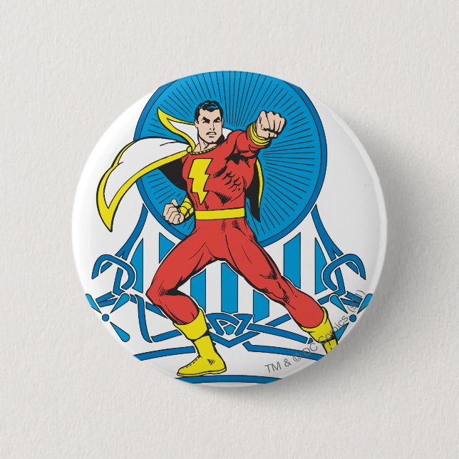 SHAZAM in Fight Stance 6 Cm Round Badge (Front)