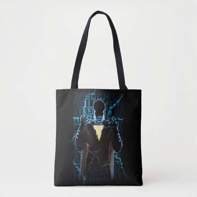 SHAZAM! | Shazam & Abilities Lightning Typography Tote Bag (Front)