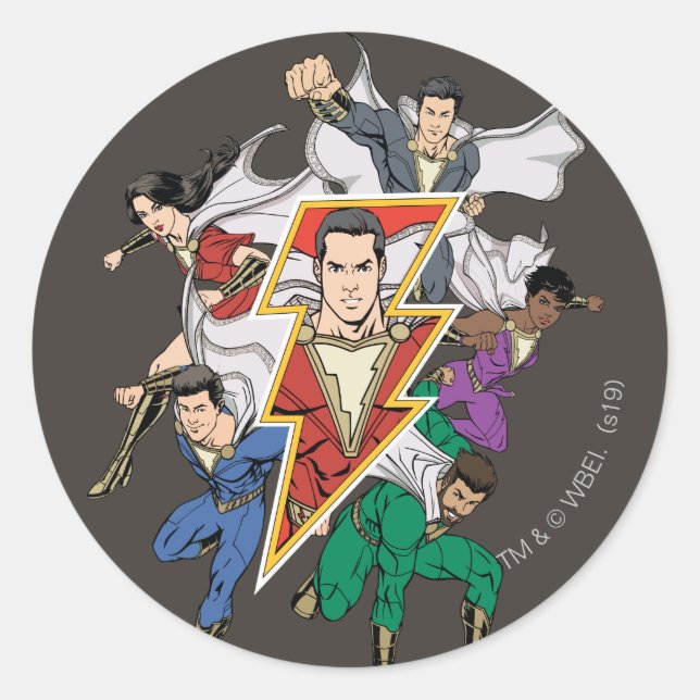 SHAZAM! | Shazam Family Graphic Classic Round Sticker (Front)