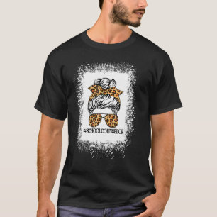 Shcool Counsellor Women Messy Bun Leopard School T-Shirt