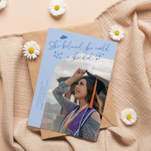 She Believed Icy Blue Graduate Curved Photo Announcement