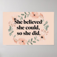 She believed minimalist poster wildflowers peach