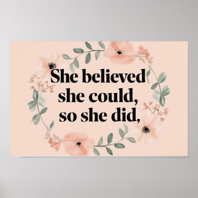 She believed minimalist poster wildflowers peach (Front)