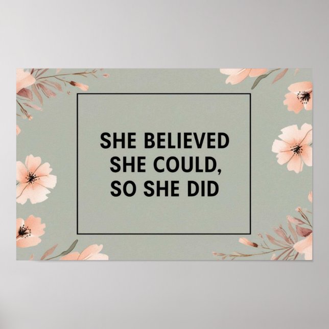She believed minimalist poster wildflowers sage (Front)