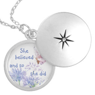 "She believed Motivational Quote Butterfly Locket Necklace