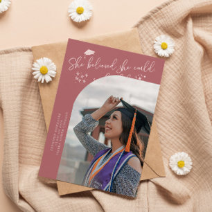 She Believed Pink Graduate Curved Photo Announcement