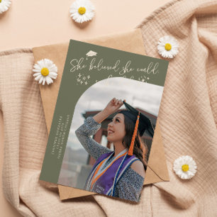 She Believed Sage Green Graduate Curved Photo Announcement