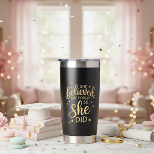 She Believed She Could Black Gold Graduation Quote Insulated Tumbler