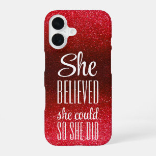 She Believed She Could Black Red Glitter Sparkles iPhone 16 Case