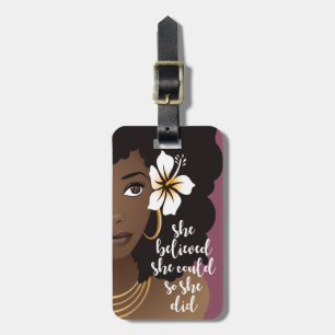 She Believed She Could, Black Woman, Flower Purple Luggage Tag