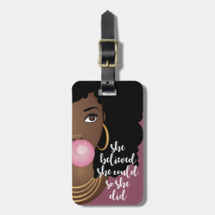She Believed She Could, Black Woman, Gum Purple Luggage Tag