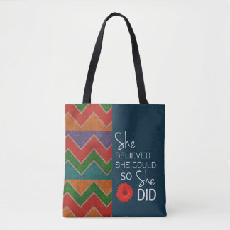 She Believed She Could (Chevron Teal Oran) Handbag