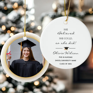 She Believed She Could Custom Photo Graduation Ceramic Tree Decoration